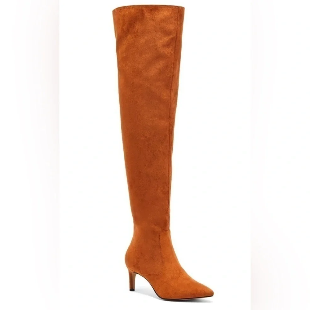 NWT New York & Company Sadie Thigh High Boots Cognac Sz 6 STYLE: 09684535
